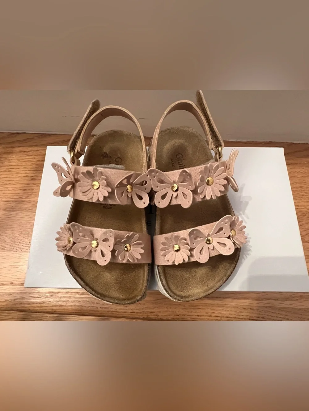 Giulia Palai Tan Butterfly Flower Leather sandals size 7 Made in Italy toddlers